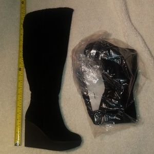 Black knee high wedge boots **BRAND NEW**